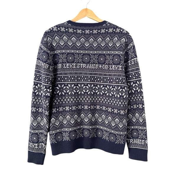 Levi’s Classic Fair Isle Holiday Sweater Navy Blue White Gray Size M - Picture 3 of 11